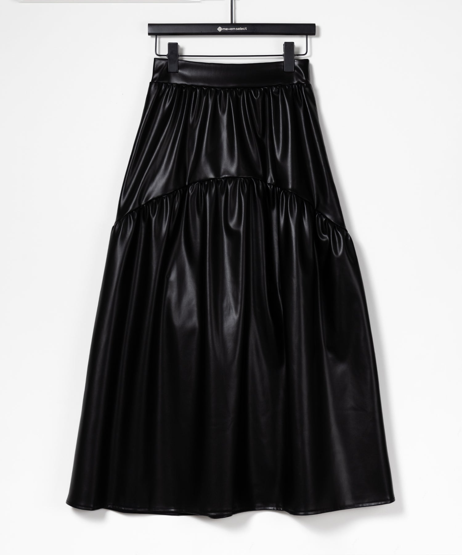 【 2color 】メタリックフェイクレザーギャザーフレアスカート / metallic fake leather gather flare skirt