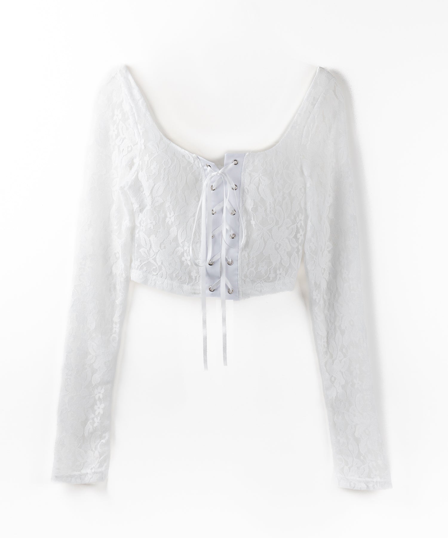 【 2color 】レースアップコルセットリボンショートレーストップス / laceup corset ribbon short lace tops