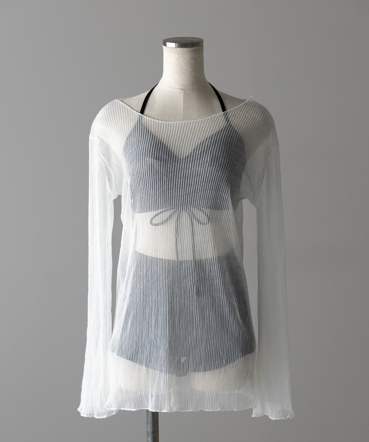 【 レディース水着/3点セット 】シアートップス付き フロントリボンホルターネックハイウエストビキニ / sheer tops set front ribbon halter neck high waist bikini