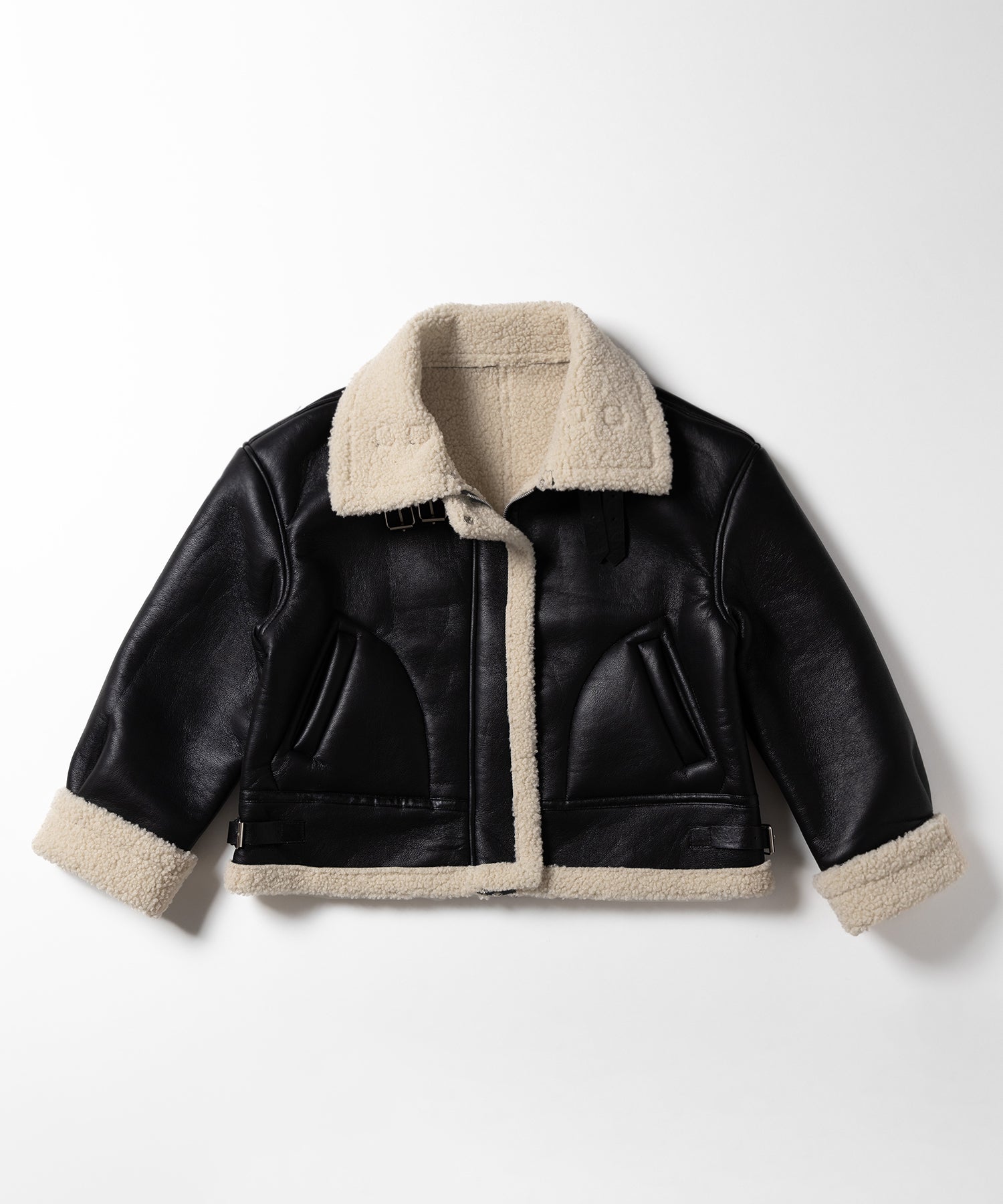フェイクレザームートンB-3クロップドフライトジャケット