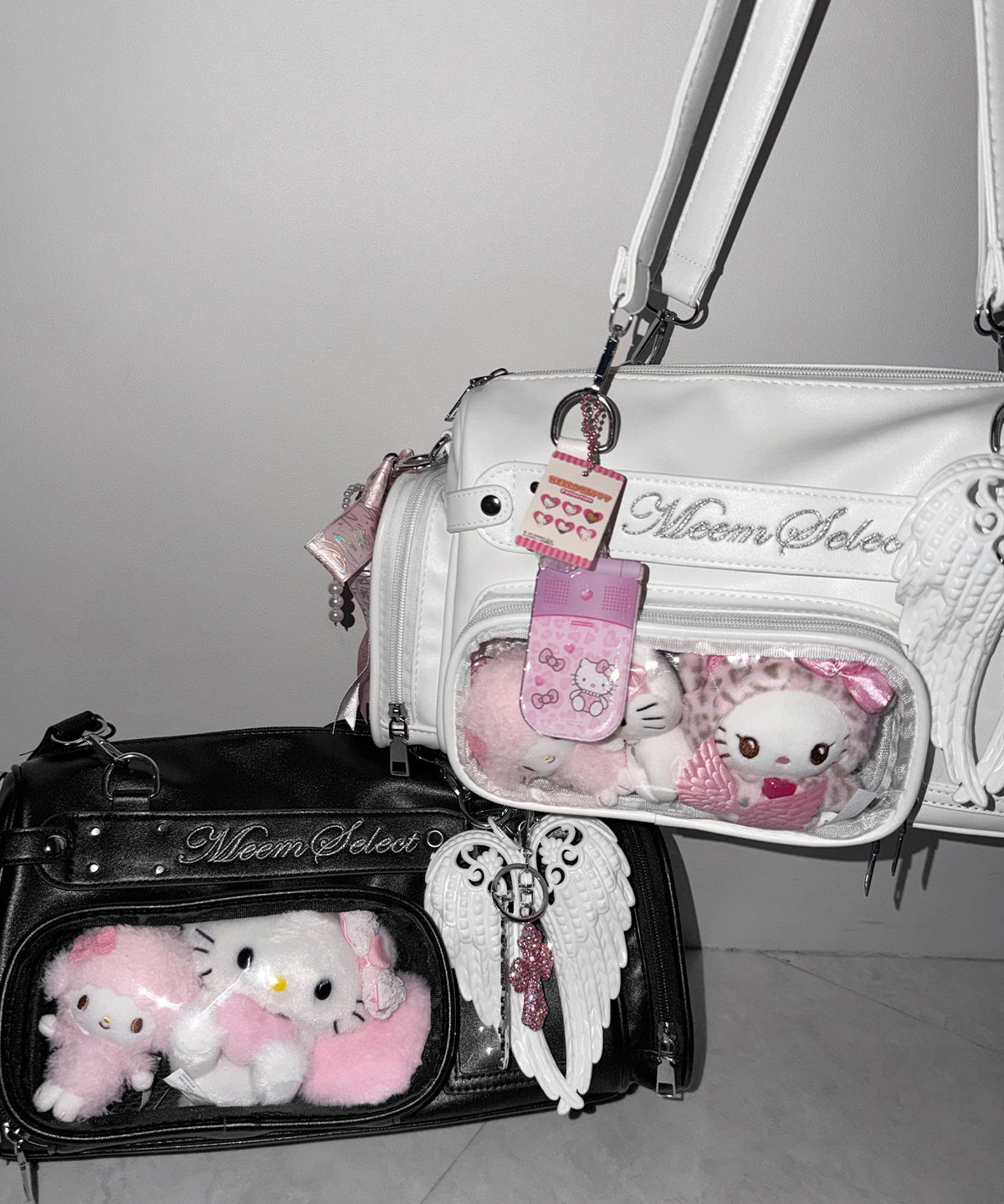 クリアポケット付きレタリング刺繍ショルダーバッグ / clear pocket lettering embroidery shoulder bag