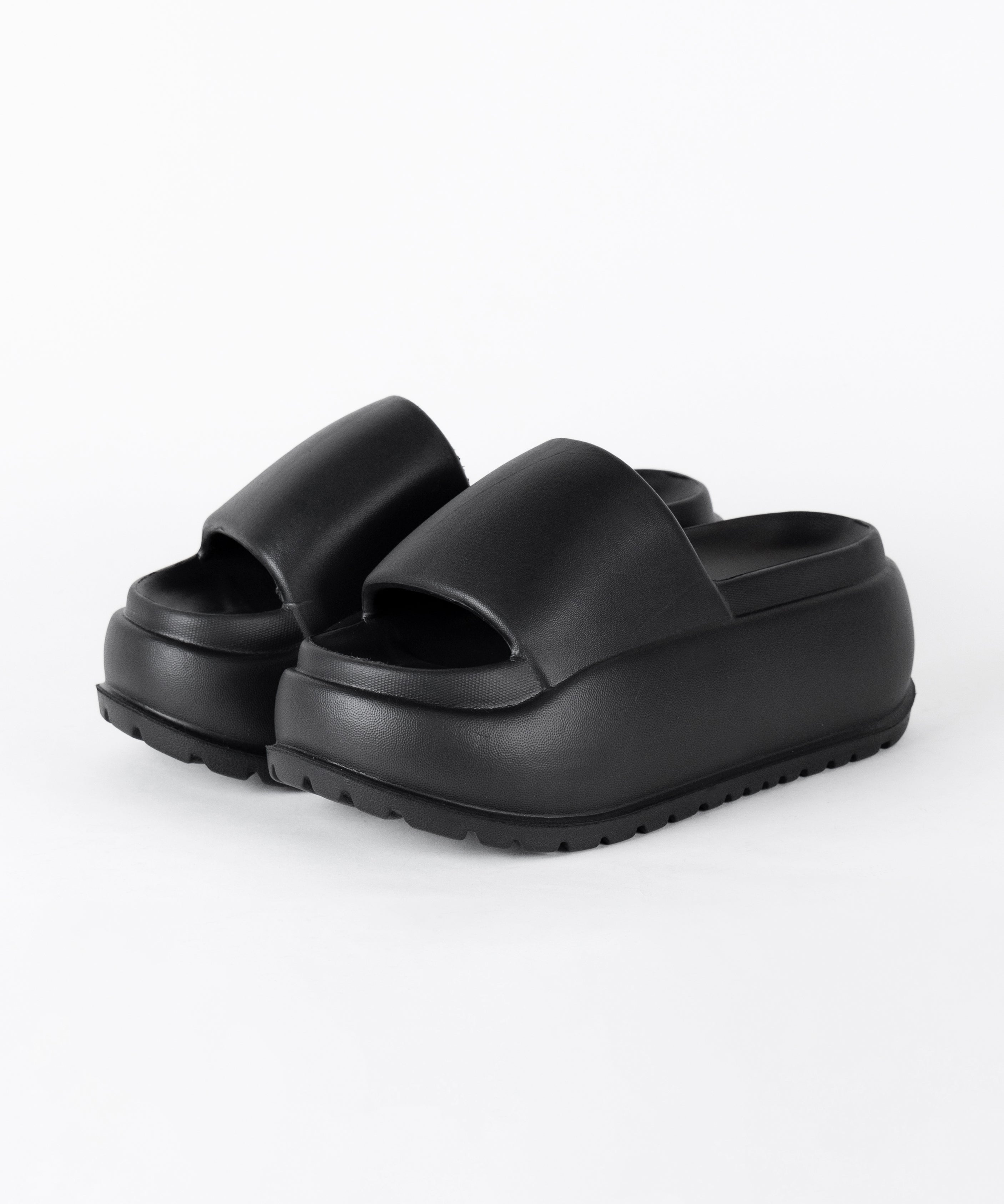 厚底ボリュームソールパフィースライドサンダル/platform volume sole puffy slide sandals