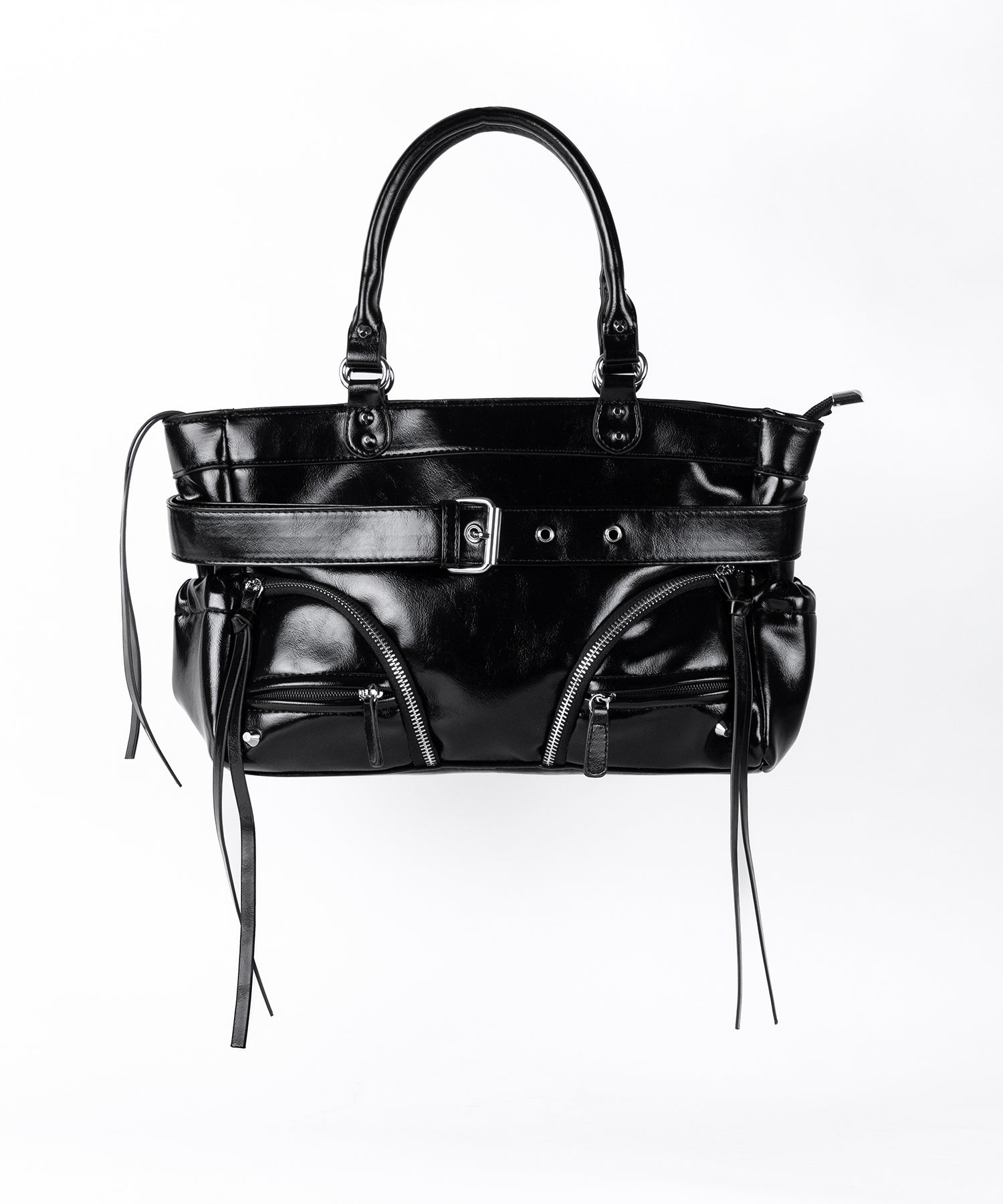 【ショルダーにできる2WAY】 ベルテッドダブルジップポケットショルダーバッグ/ belted double zip pocket shoulder bag
