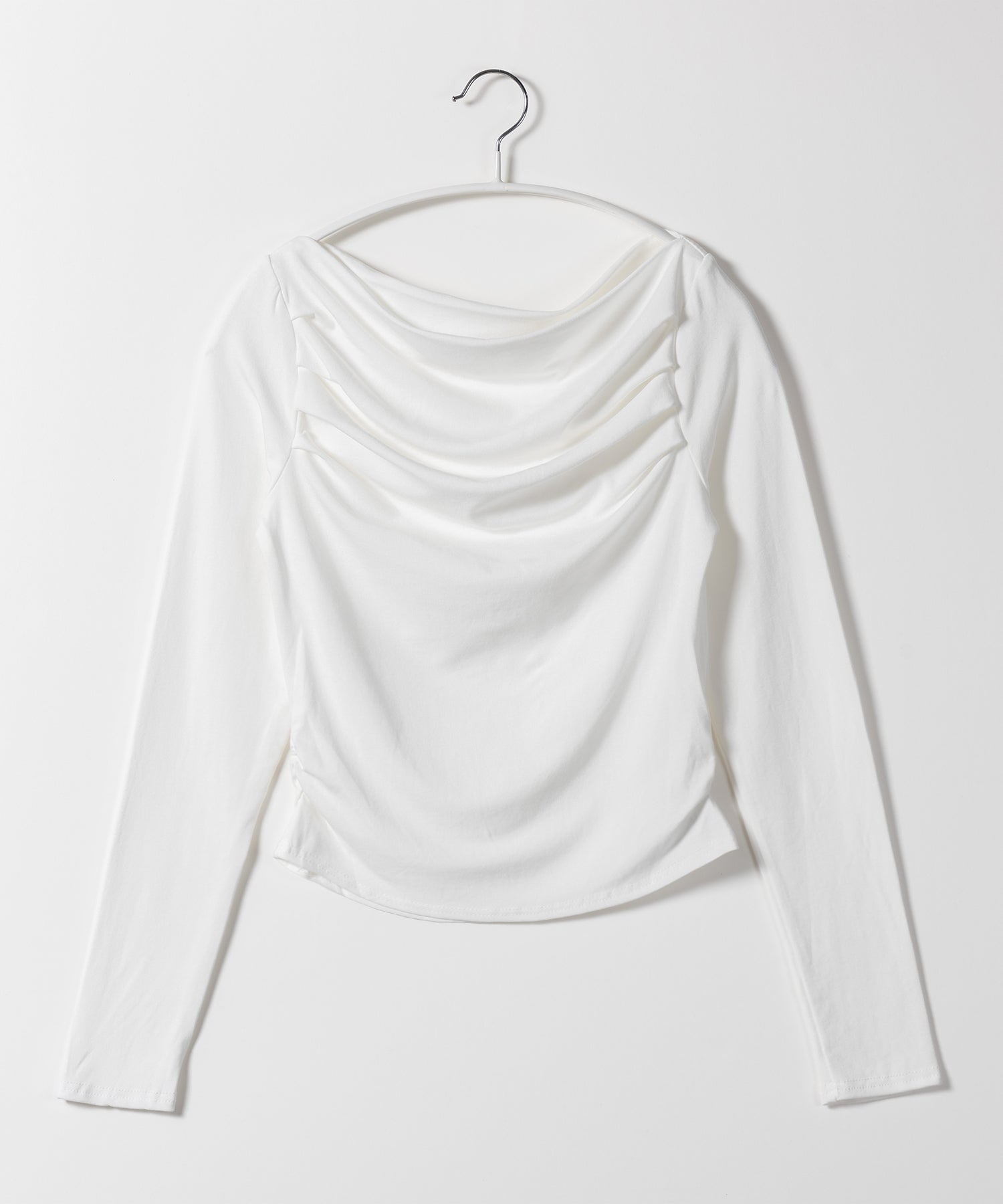 タックデザインドレープオフショルダートップス