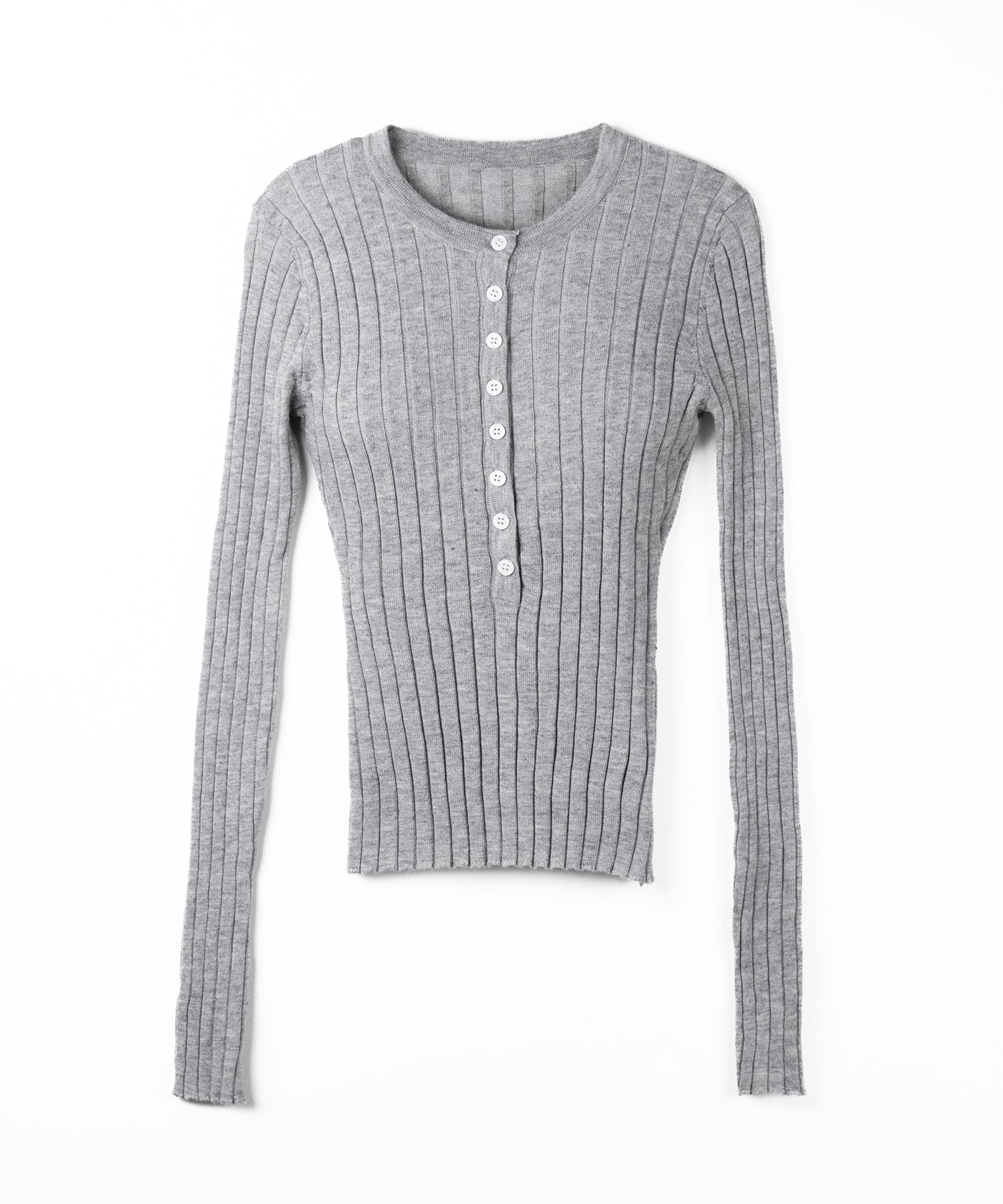 スリムフィットヘンリーネックリブトップス / slim fit henley neck ribbed tops