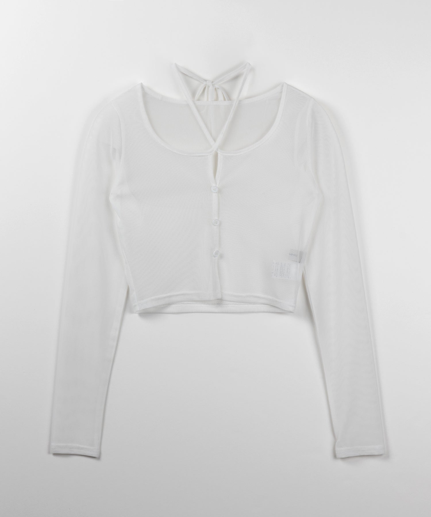【 3color / 2WAY 】クロスストラップリボンシアーショートカーディガン / cross strap ribbon sheer short cardigan