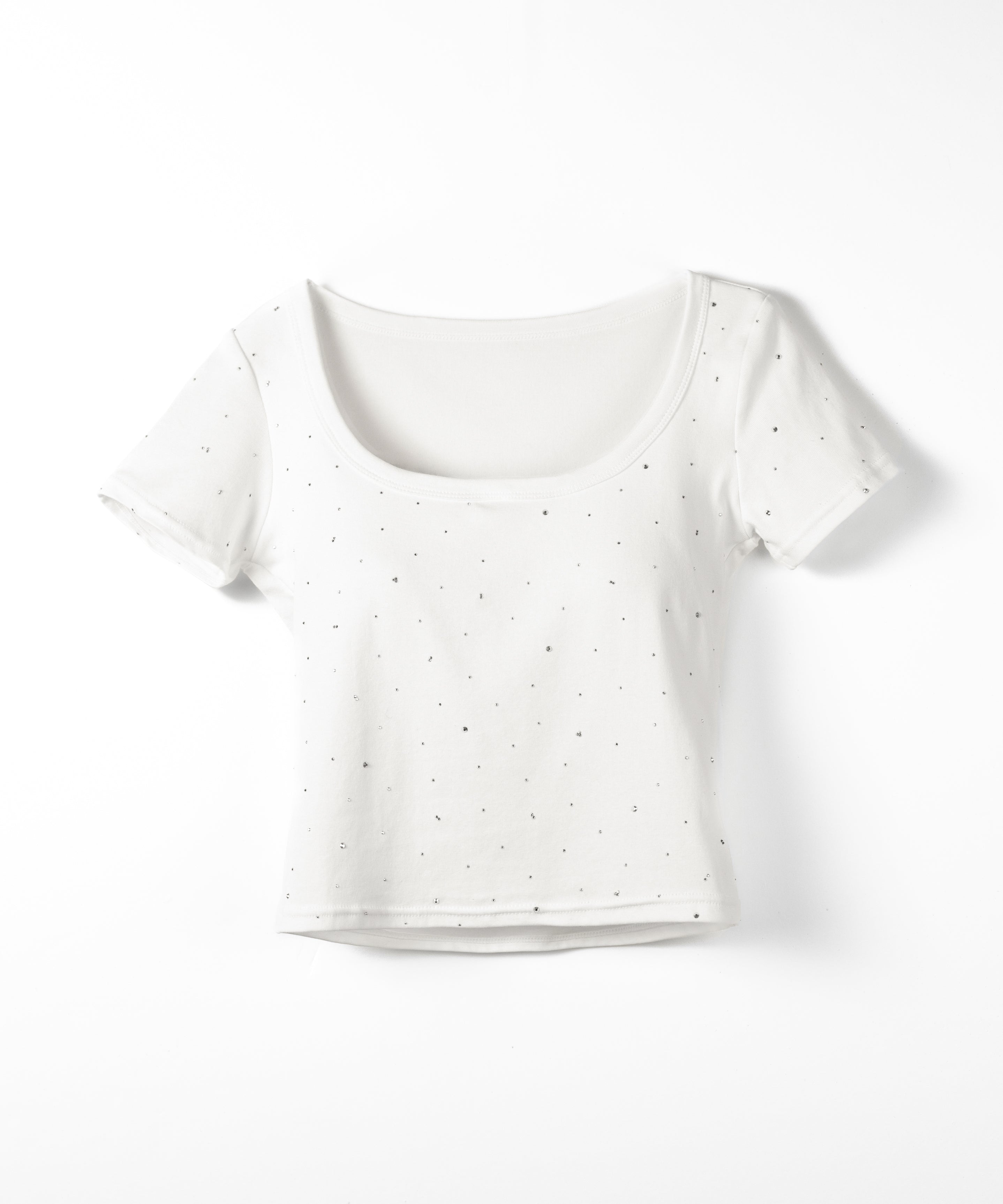ラインストーンスクエアネックタイトTシャツ /Rhinestone square neck tight T-shirt