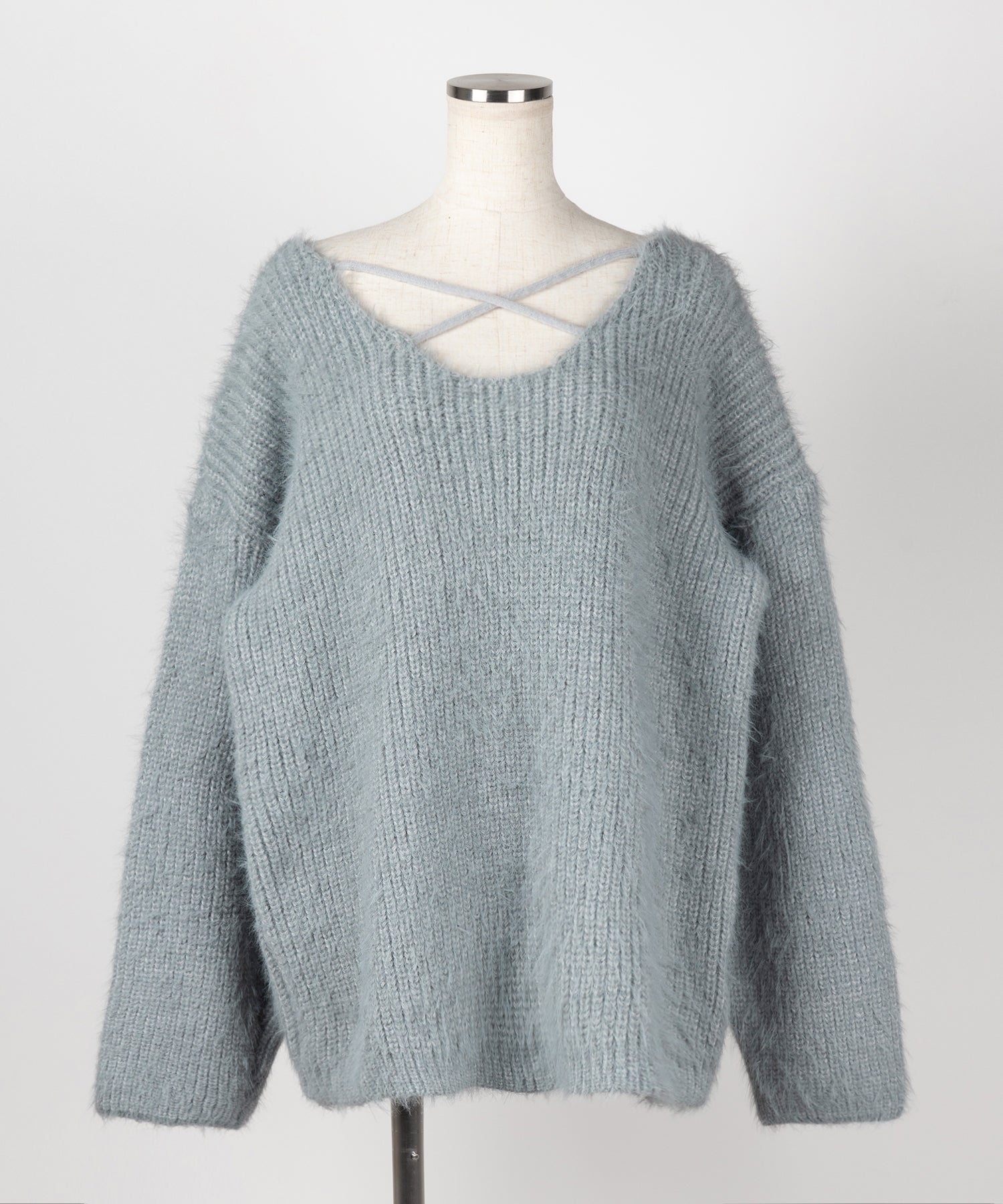 クロスストラップカットアウトルーズシャギーニット