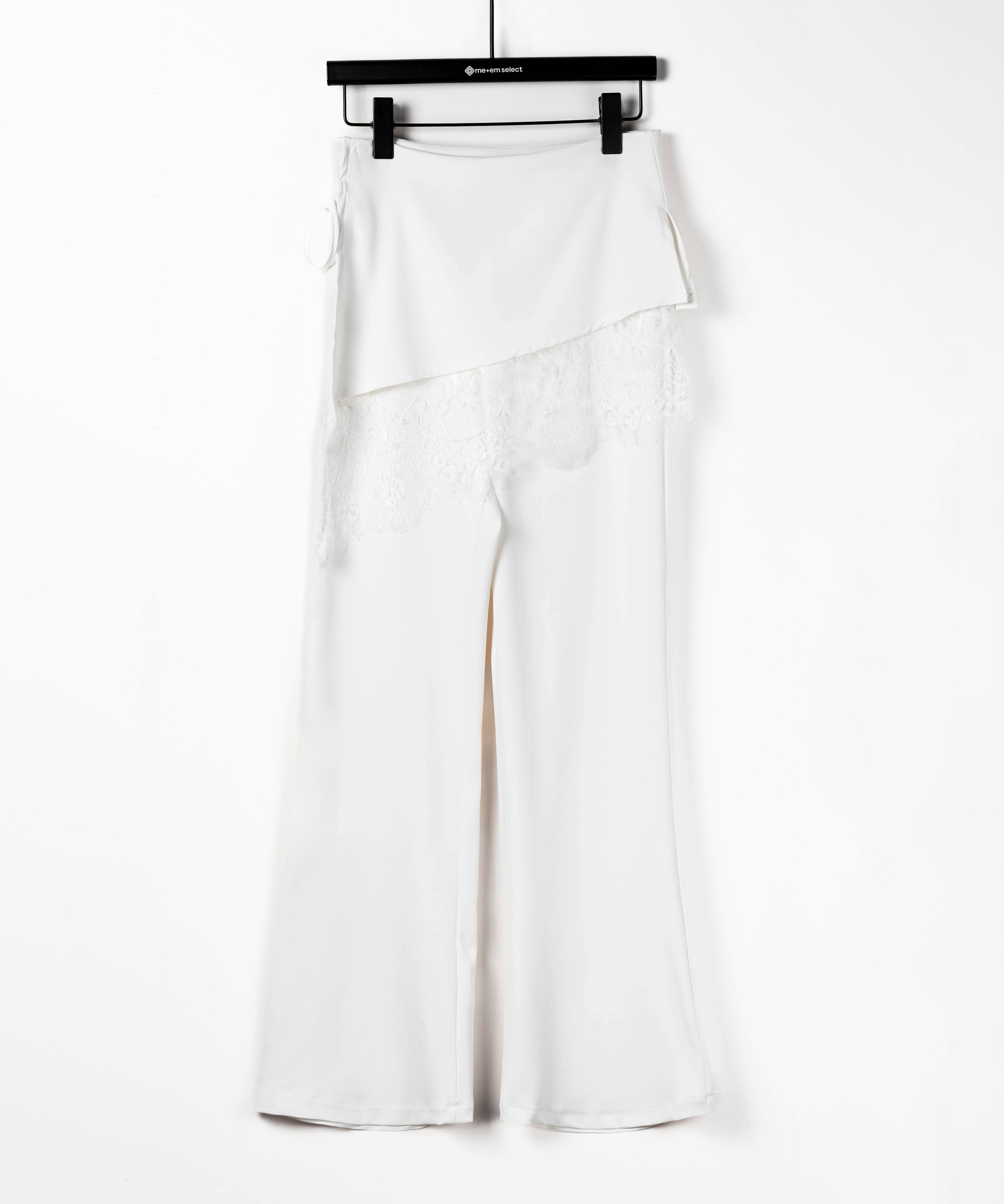 【3size 】レースレイヤードサイドリボンラップフレアスラックス / lace layered side ribbon wrap flare slacks