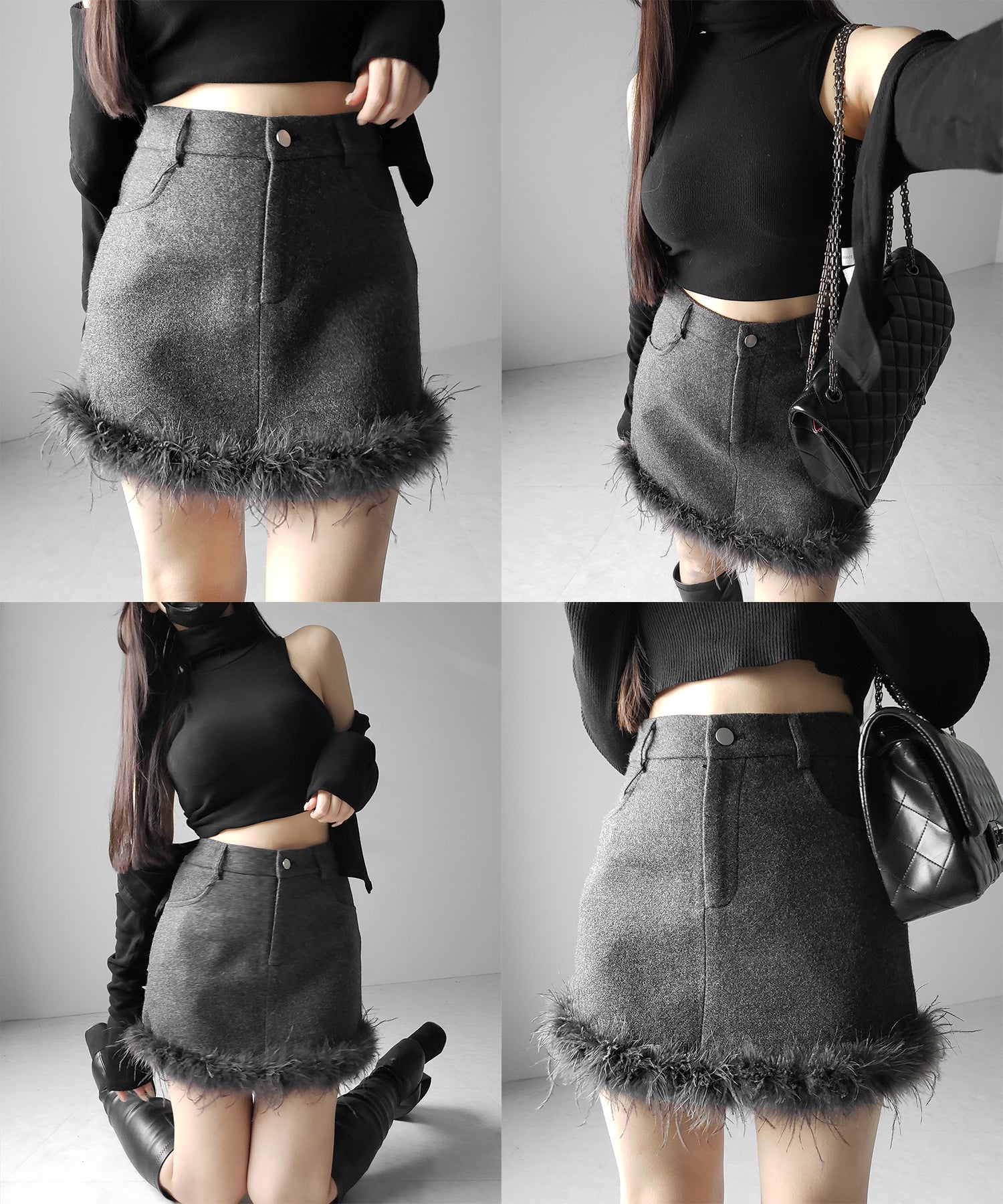 【 インナーパンツ裏地付 】ファードッキングウールライクレディミニスカート / fur docking woollike lady mini skirt