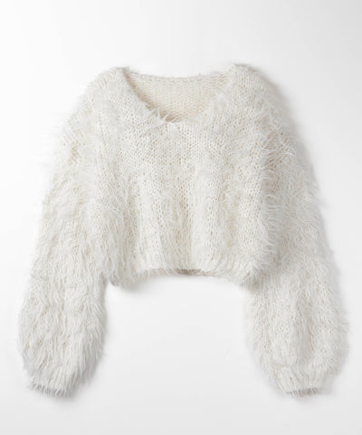 【 選べる6色展開 】フラッフィーシャギールーズショートニット / fluffy shaggy loose short knit