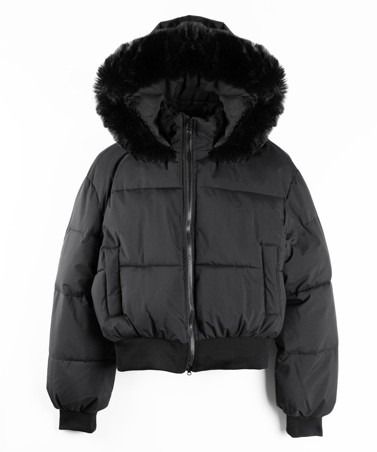 【 フード取り外し可能2WAY 】フェイクファーフードショート中綿ジャケット / 2WAY fake fur hoodie short fake down jacket
