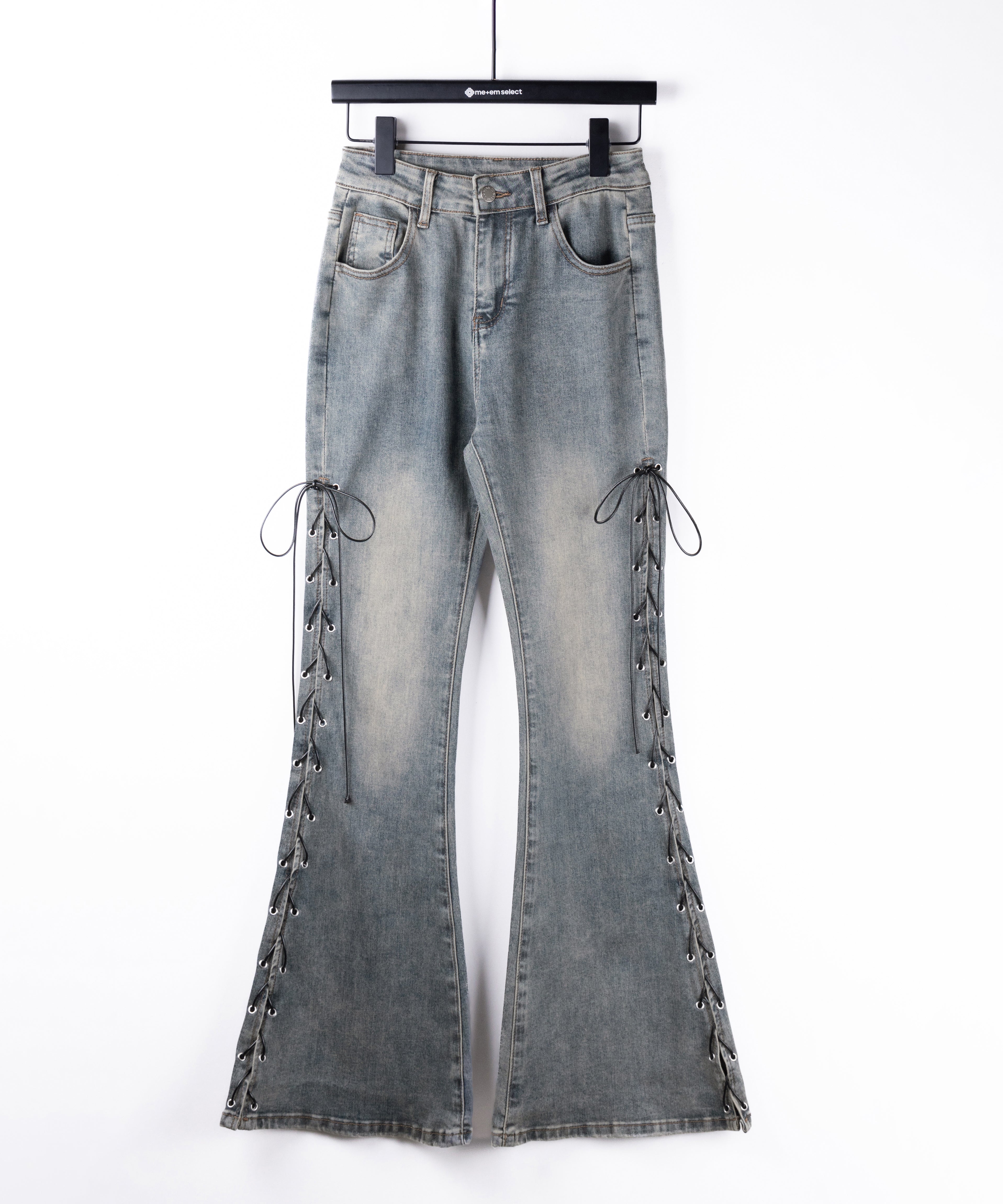 レースアップカットアウトストレッチフレアデニム / lace up cutout stretch flare denim