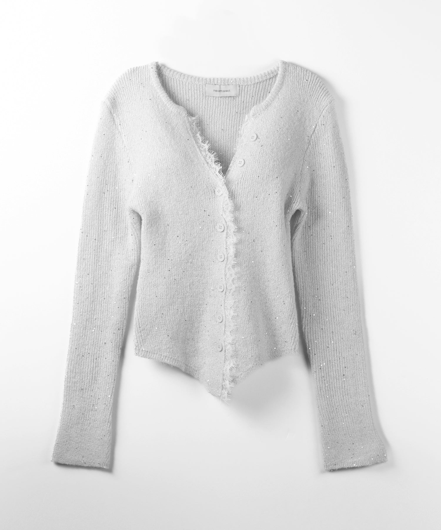 レースドッキングスパングルキーネックニットカーディガン / lace docking spangle key neck knit cardigan