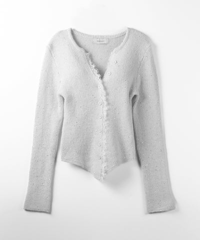 レースドッキングスパングルキーネックニットカーディガン / lace docking spangle key neck knit cardigan