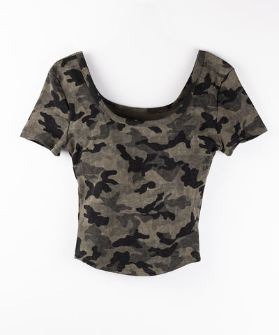 ヴィンテージカモフラスクエアネックショートTシャツ / vintage camouflage square neck short T-shirt