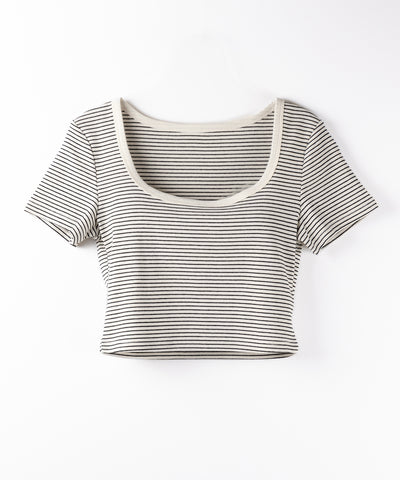 ピンボーダースクエアネックショートTシャツ / pin border square neck short T-shirt