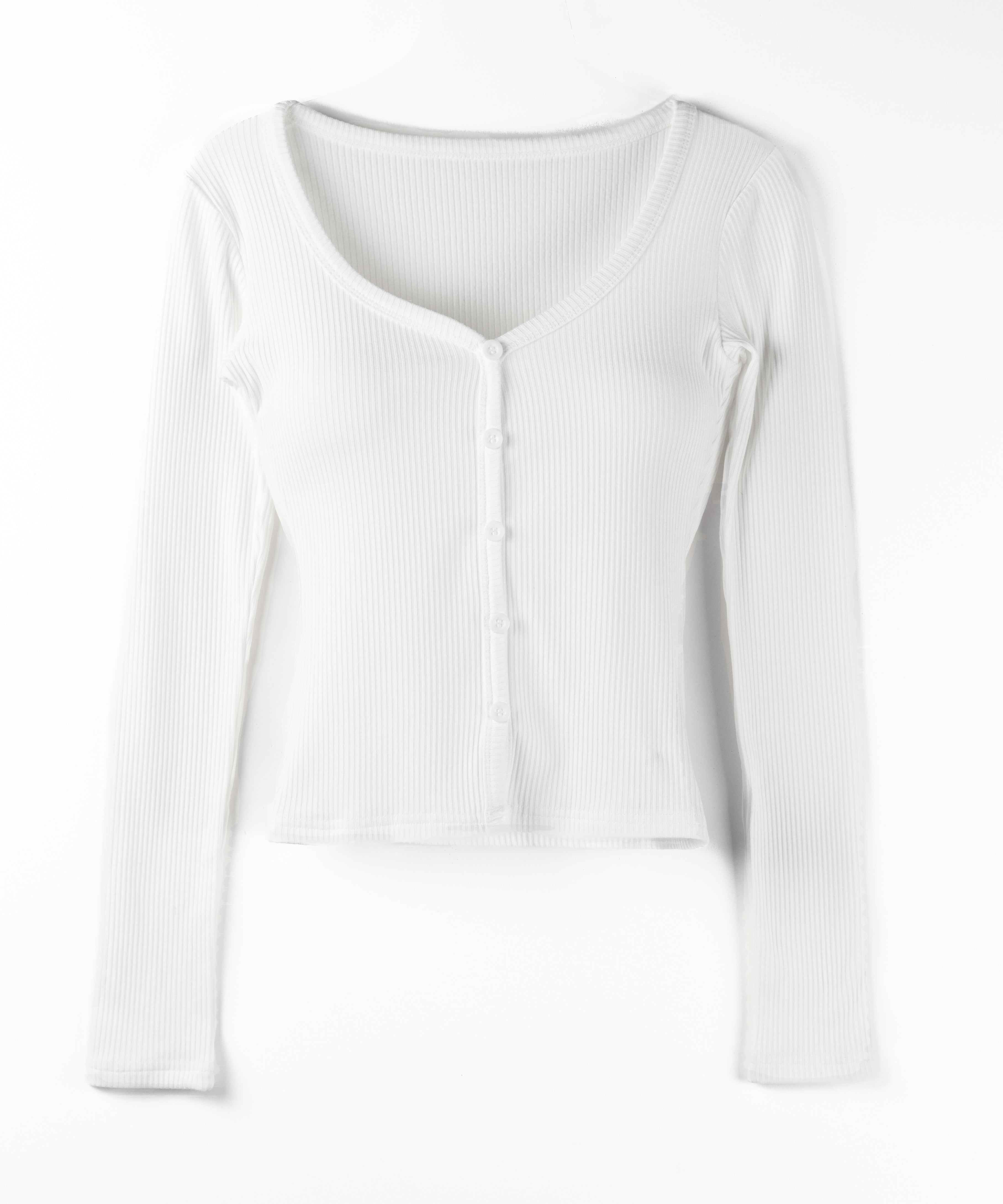 【 裏微起毛 】フロントボタンタイトリブカットソートップス / front button tight ribbed cutsew tops