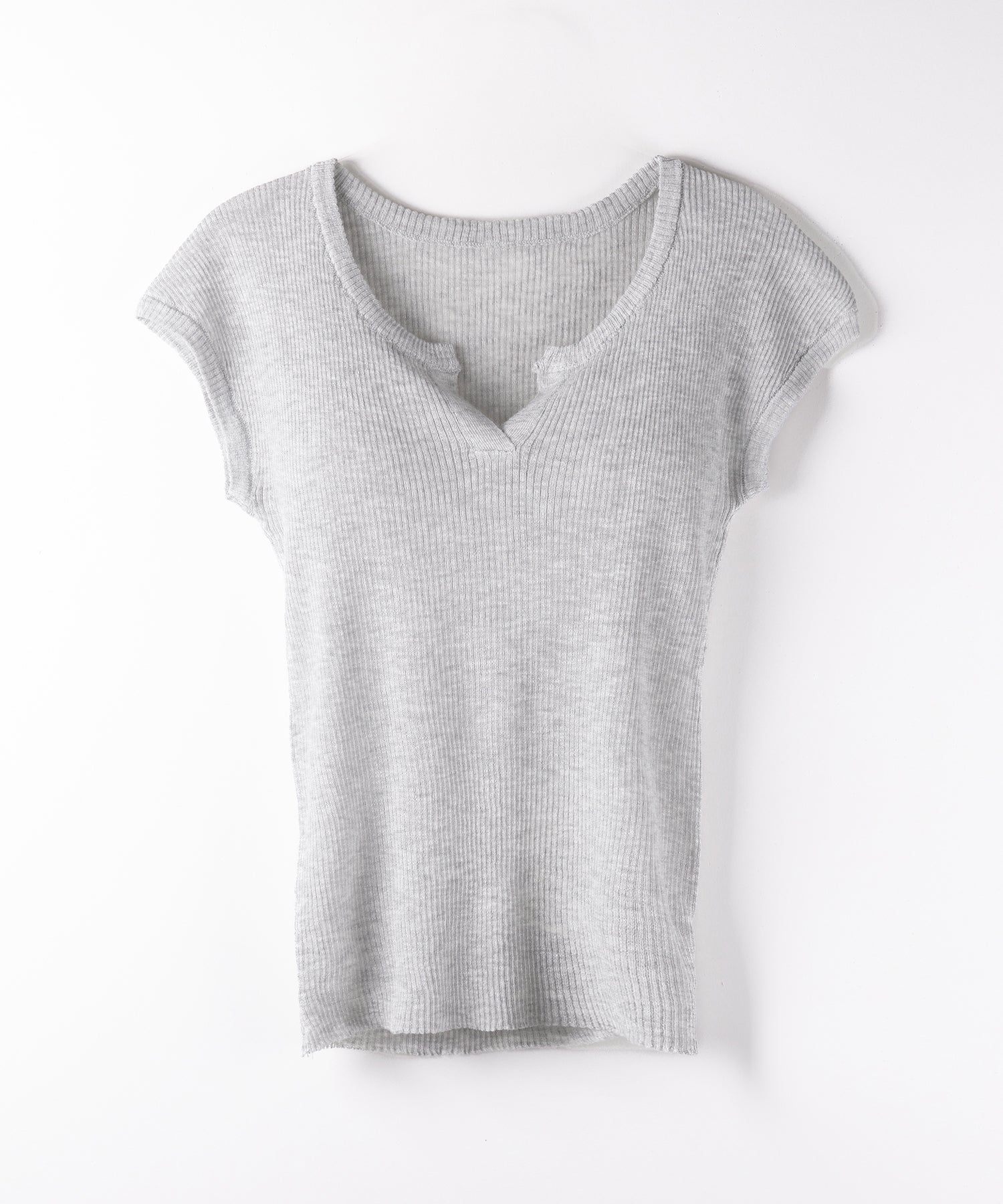 キーネックルーズシアーリブニットトップス / key neck loose sheer rib knit tops