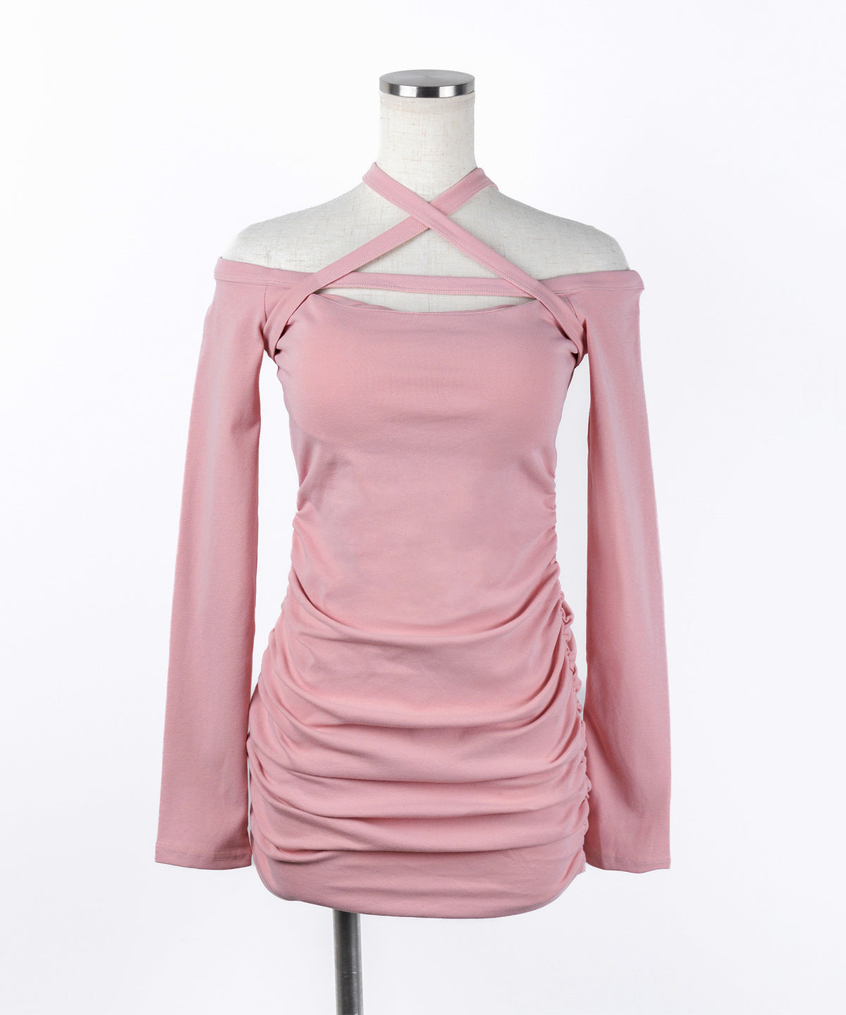 【 クロスネックにもできる3WAY 】フロントリボンオフショルワンホンタイトミニワンピース / front ribbon off shoulder wanghong mini onpiece