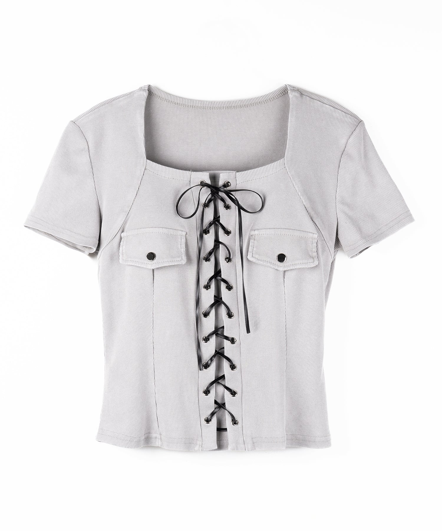 ヴィンテージレースアップスクエア半袖Tシャツ / vintage laceup square T-shirts