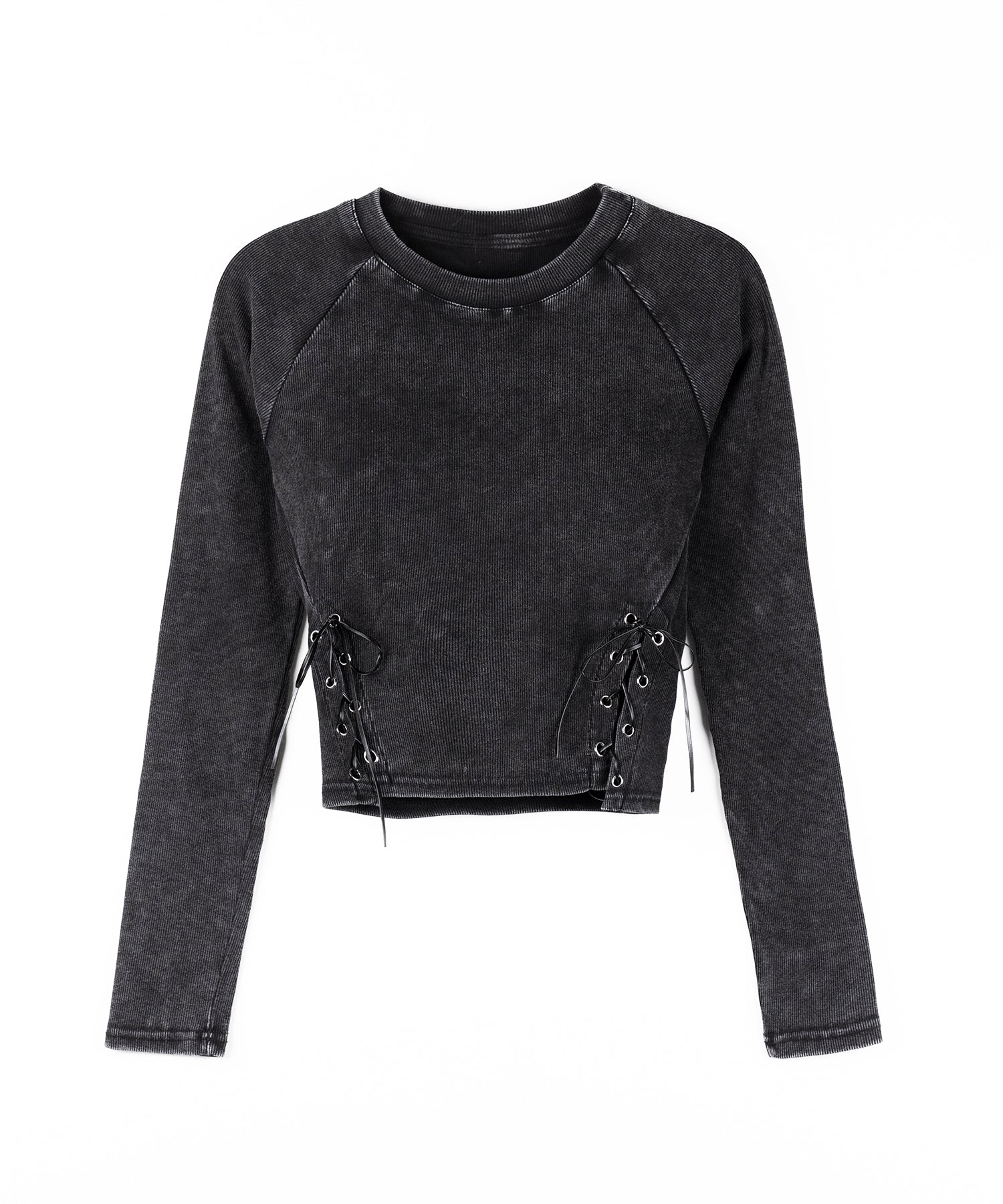 ヴィンテージサイドレースアップカットアウトショートロンT / vintage side lace up cutout short long sleeve T-shirts