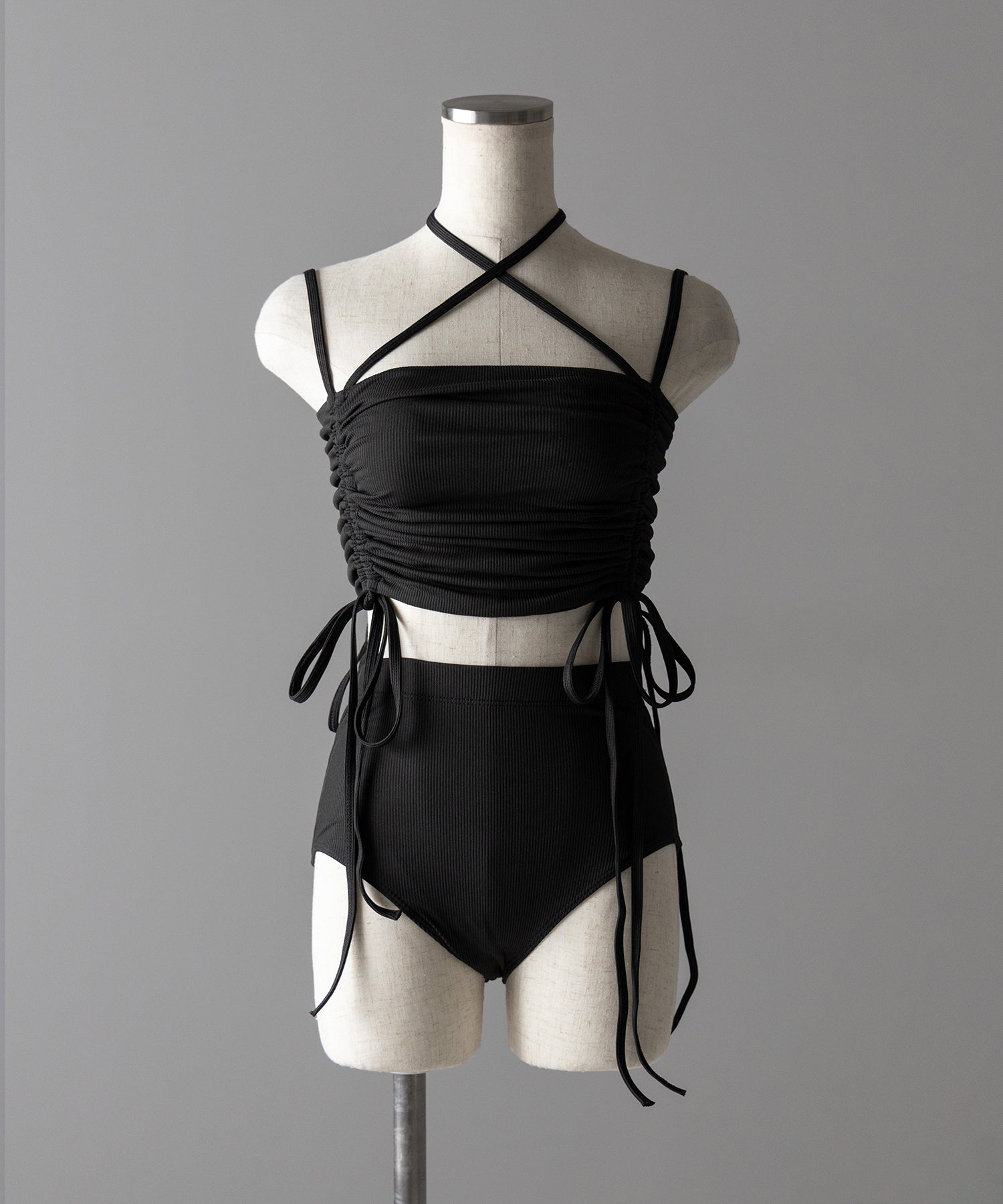 【 レディース水着/2点セット 】2WAY クロスストラップシャーリングリボンセパレートビキニ / cross strap shirring ribbon separate bikini