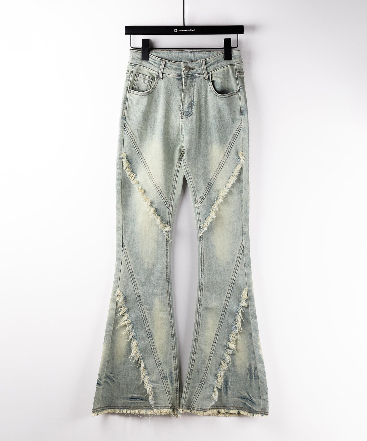 【 2color / 4size 】フリンジデザインヴィンテージライクストレッチフレアデニム / fringe design vintage-like stretch flare denim