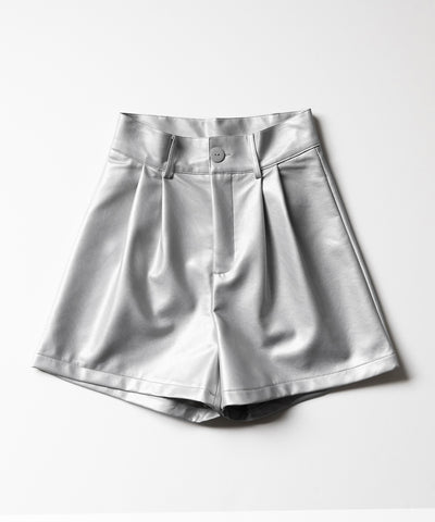 【 3color / 5size 】太ベルトハイウエストタックレザーショートパンツ