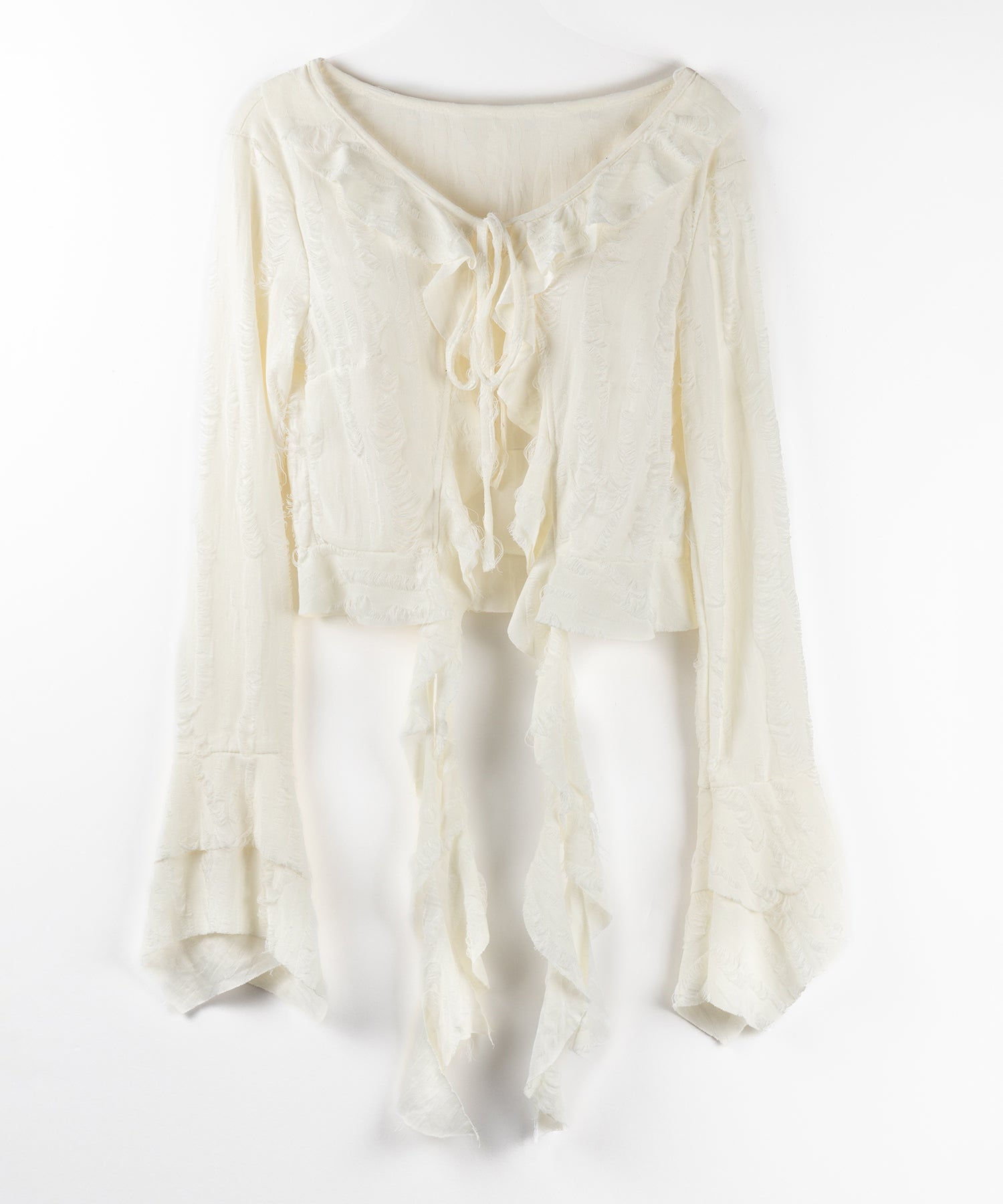 【 2color 】ダメージフリルショートリボンカーディガン / damage frill short ribbon cardigan