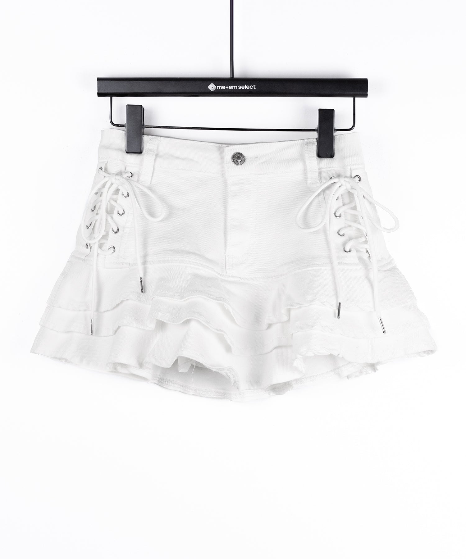 【 インパン裏地付 】レースアップブラックフリルミニスカート / laceup black frill mini skirt