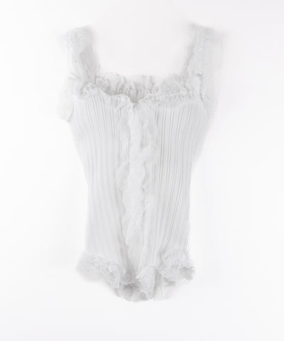 レースフリルドッキングリブニットキャミタンク / lace frill docking lib knit cami tank