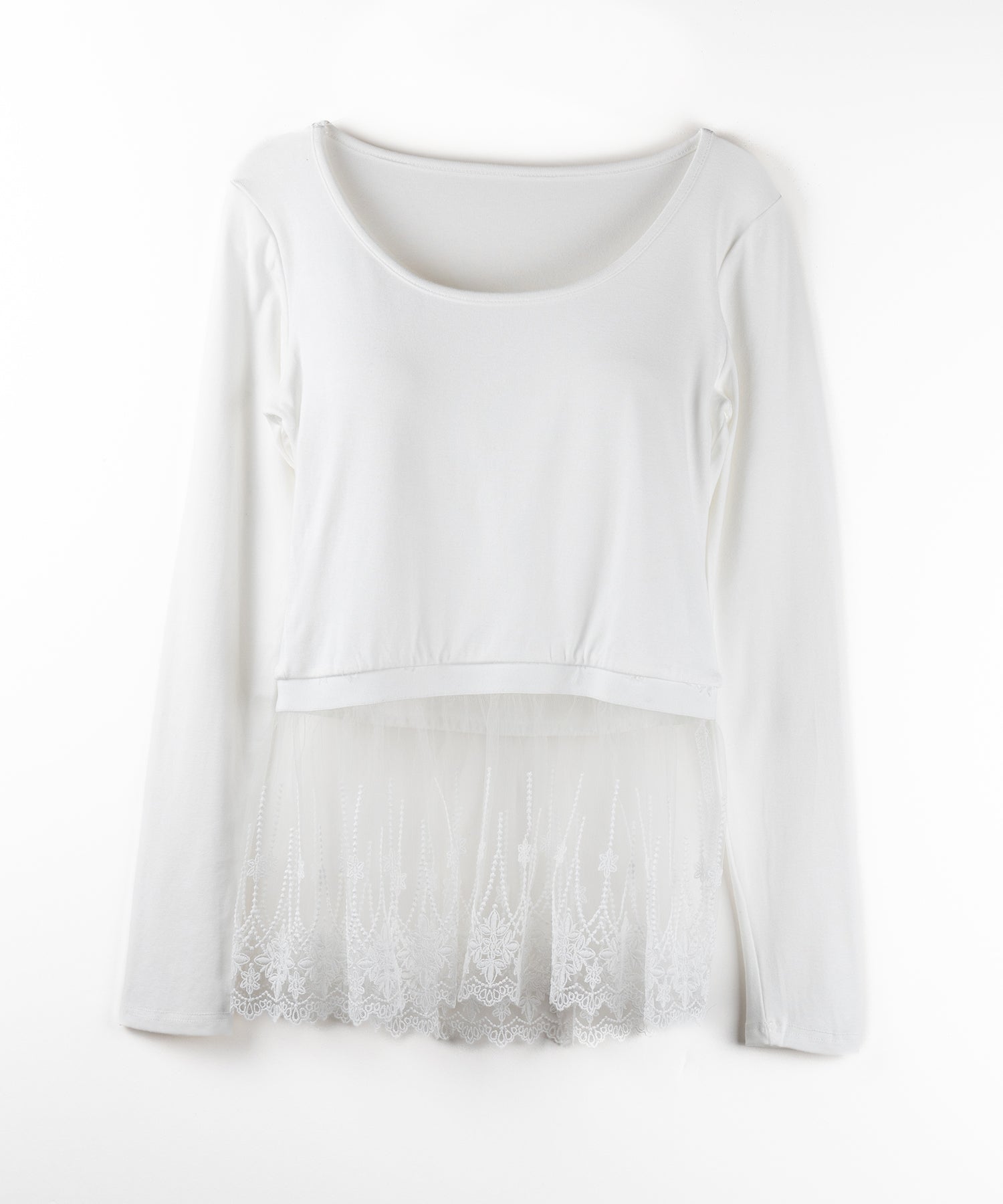 【 2color 】裾レースフリルレイヤード長袖トップス / hem lace frill layered long sleeve tops