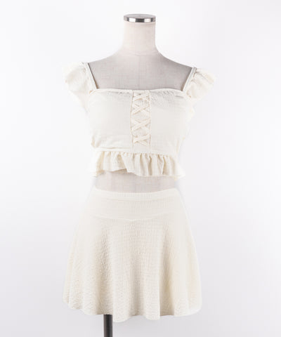 【 レディース水着/2点セット 】レースアップショルダーフリルハイウエストフレアビキニ / lace-up shoulder frill high waist flare bikini