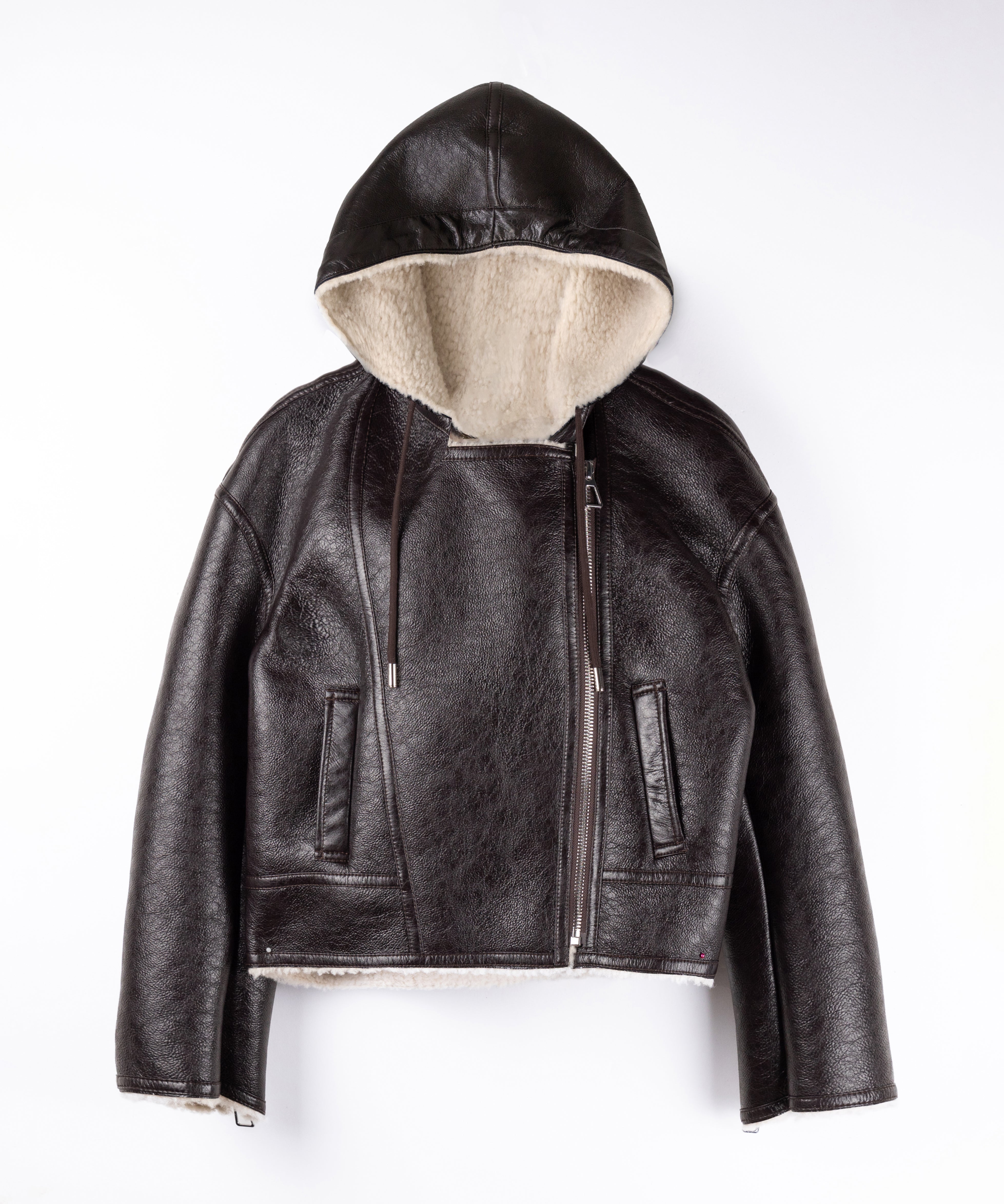 ヴィンテージレザーフーディボアムートンジャケット / vintage leather hoodie boa mouton jacket