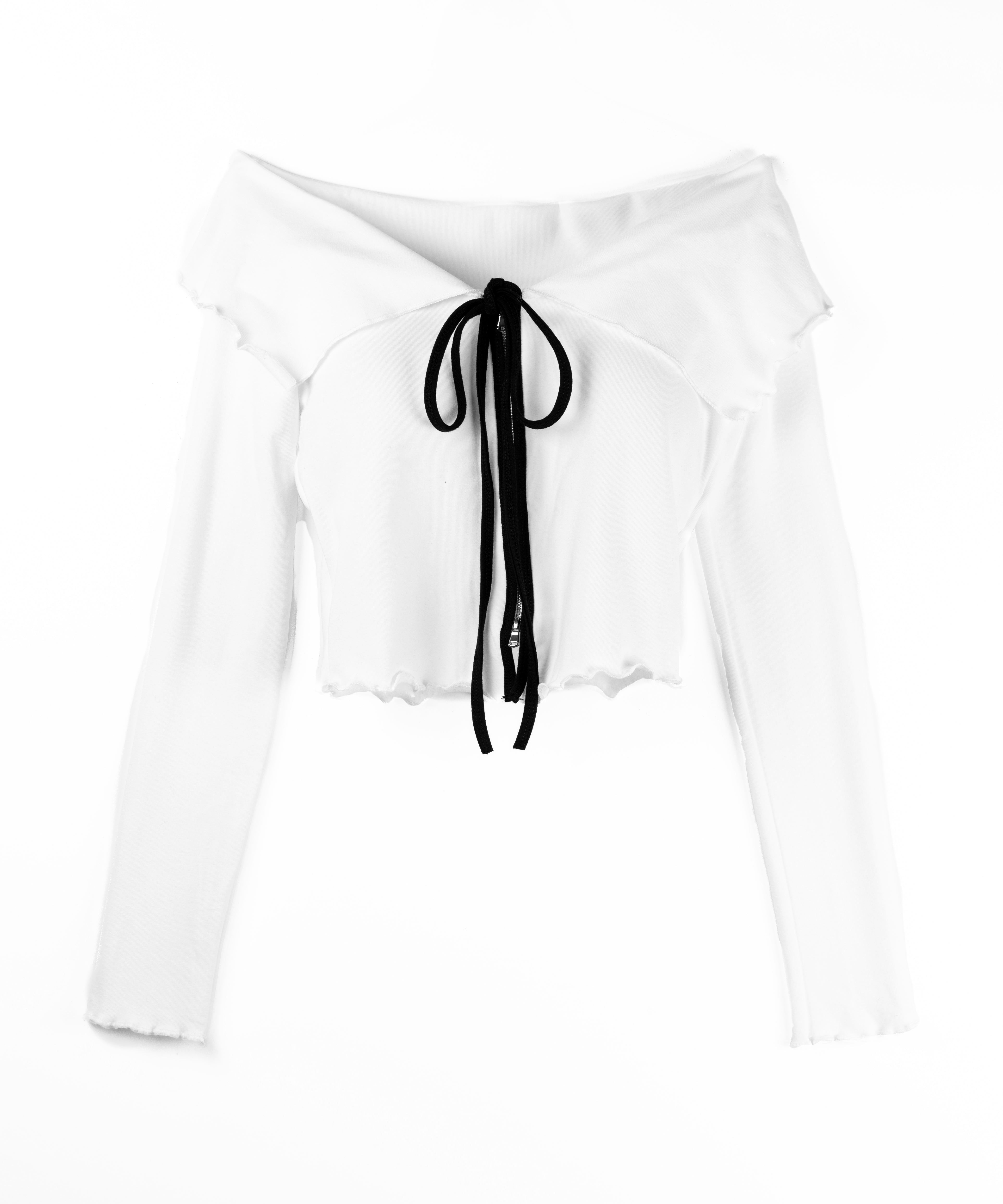 バイカラーリボンオフショルショートトップス / bicolor ribbon off shoulder short tops