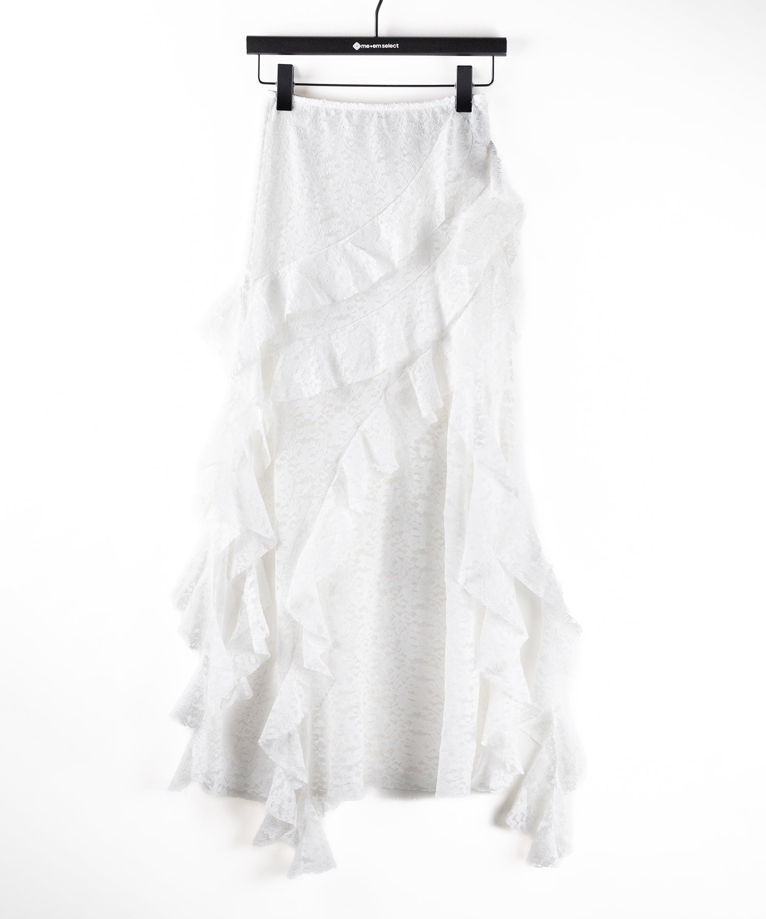 【 裏地付 】アシンメトリーフリルレーススリットロングスカート / asymmetry frill lace slit long skirt