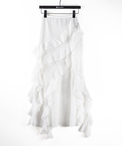 【 裏地付 】アシンメトリーフリルレーススリットロングスカート / asymmetry frill lace slit long skirt