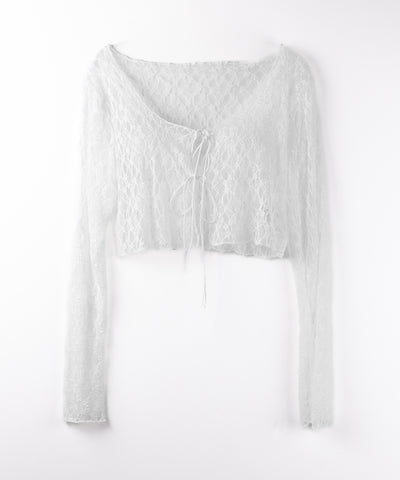 ダブルストラップリボンショートレースカーディガン /double strap ribbon short lace cardigan