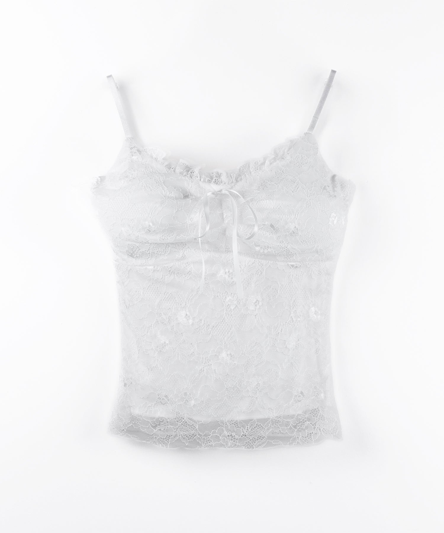 【 2color 】フロントリボンレースレイヤードキャミソール / front ribbon lace layered camisole