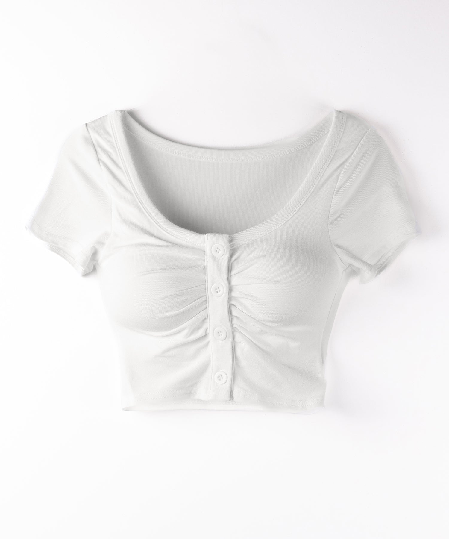 フロントボタンスクエアネックギャザースリムTシャツ / front button square neck gather slim T-shirt