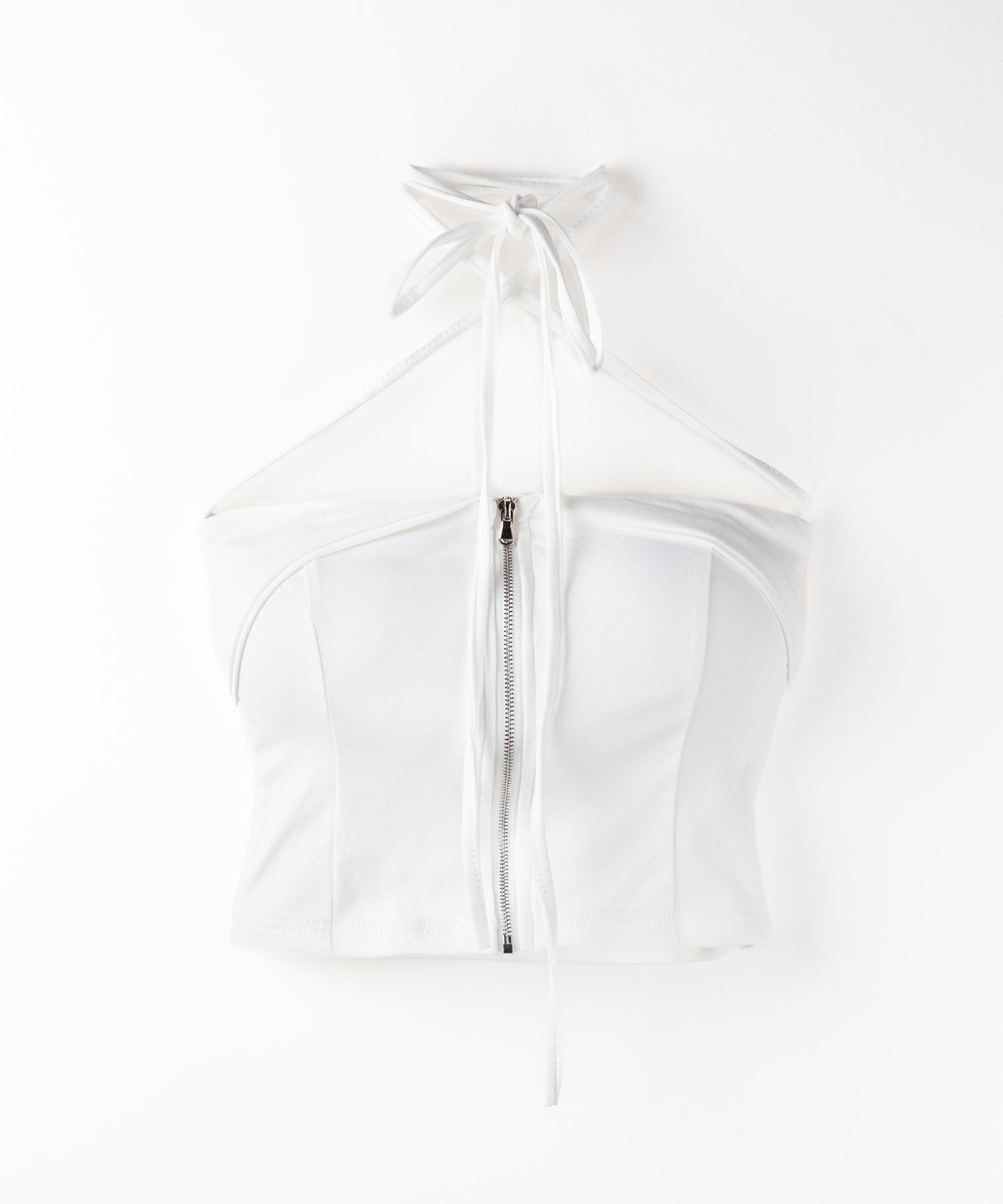 【 2WAY/ カップ付 】ジップアップクロスストラップリボンベアトップス / zip up cross strap ribbon bare tops