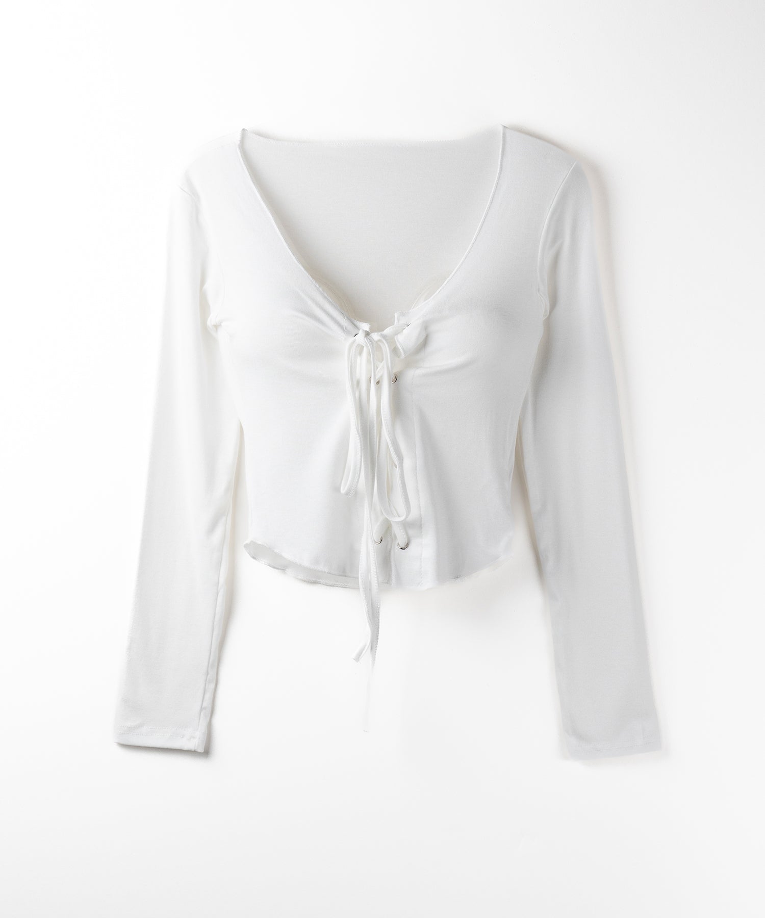 【 3color 】レースアップフロントリボンショートスリムトップス / lace up front ribbon short slim tops