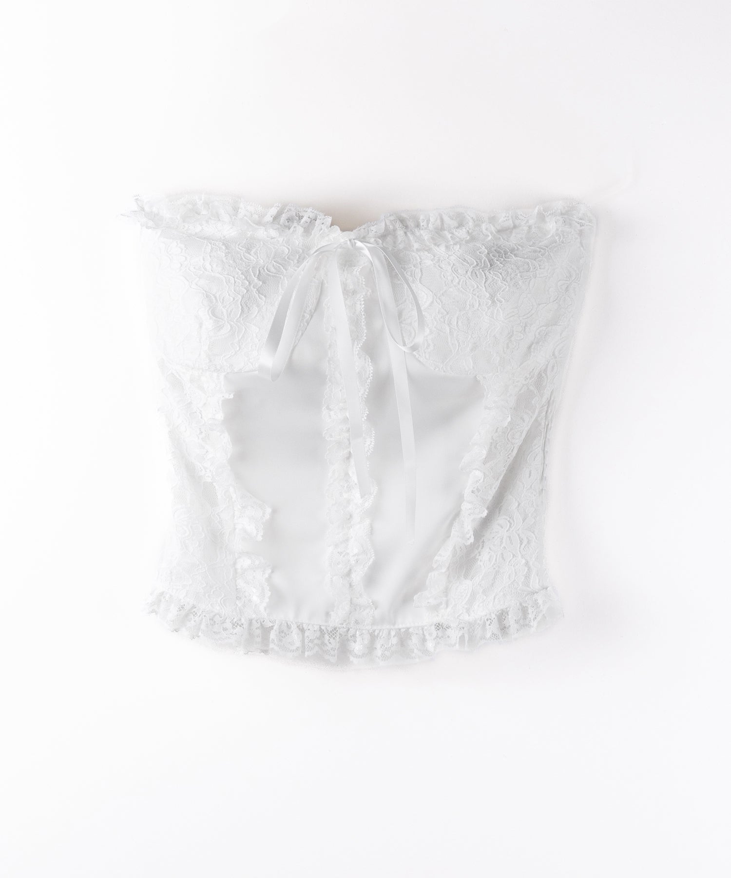 【 2color 】フロントリボンレースフリルコルセットベアトップ / front ribbon lace frill corset bare top