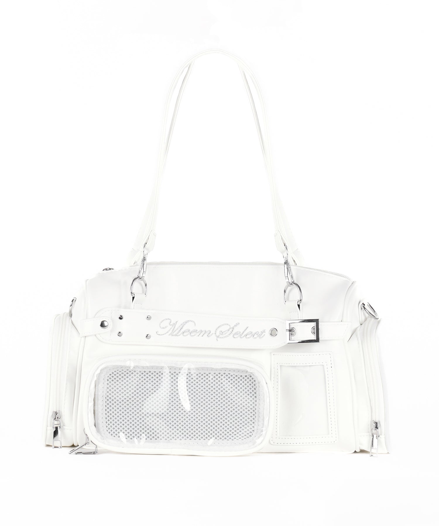 クリアポケット付きレタリング刺繍ショルダーバッグ / clear pocket lettering embroidery shoulder bag