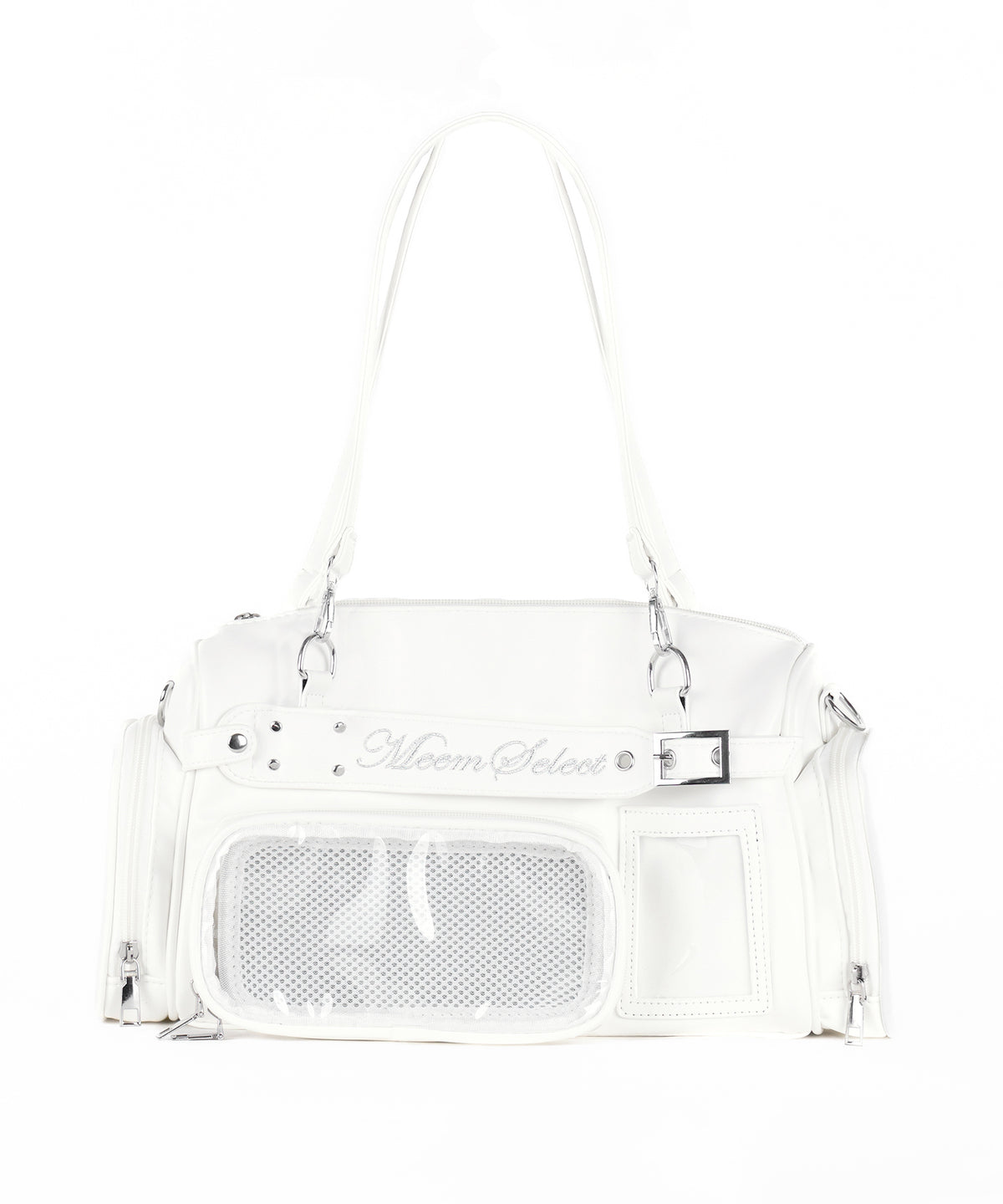 クリアポケット付きレタリング刺繍ショルダーバッグ / clear pocket lettering embroidery shoulder bag