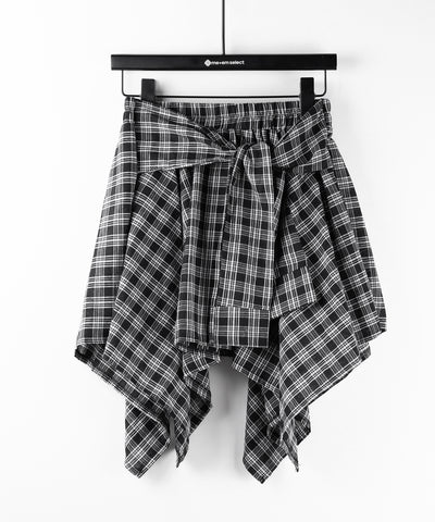 【 選べる2素材/インナーパンツ裏地付 】シャツレイヤードチェックミニスカート / shirt layered check mini skirt