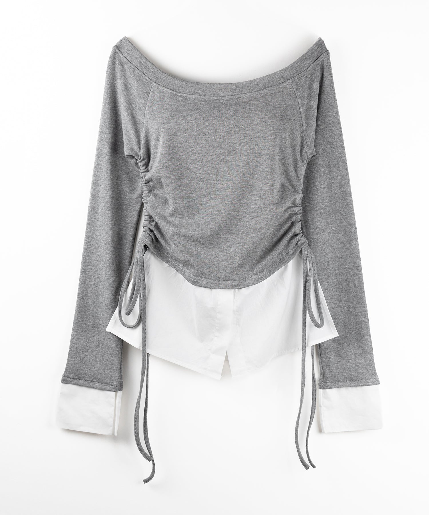 【 2WAY 】シャツドッキングサイドリボンワンショルトップス /shirt docking side ribbon oneshoulder tops