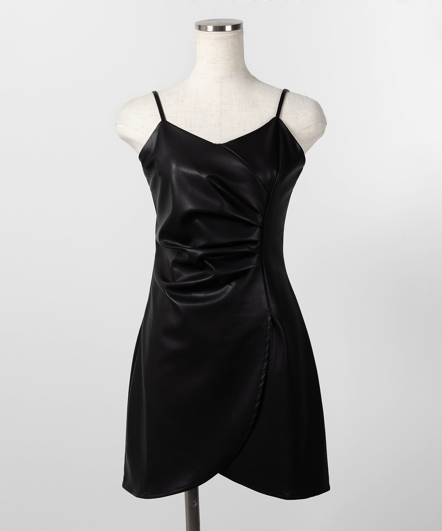 サイドタックフェイクレザーミニキャミワンピース / side tack fake leather mini cami onepiece