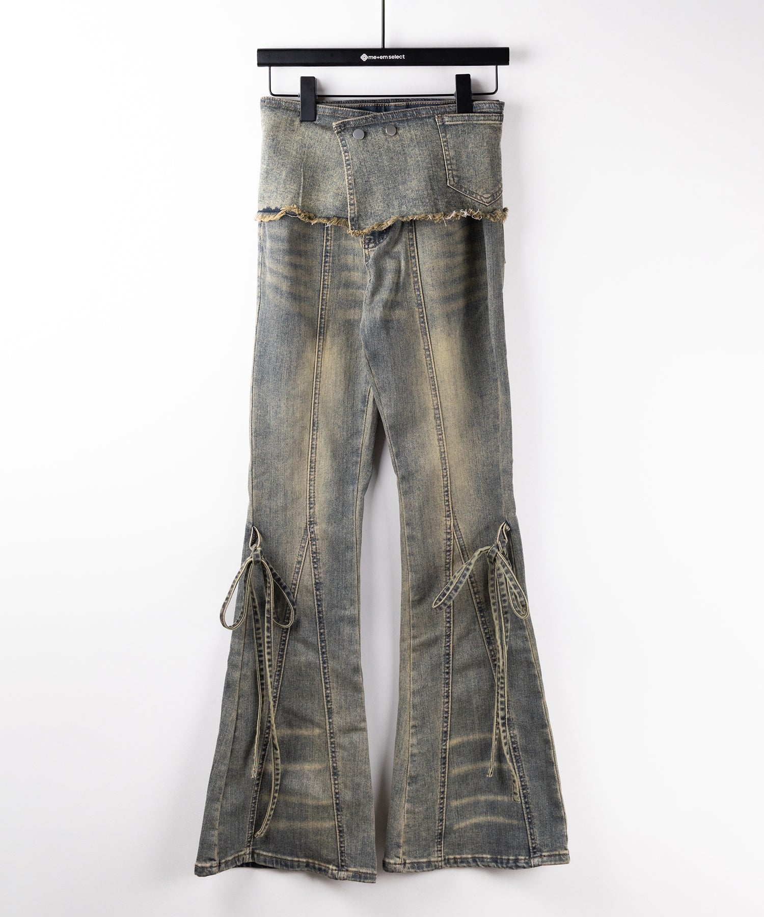 【 2color / 4size 】ストラップリボンヴィンテージストレッチフレアデニム / strap ribbon vintage stretch flare denim